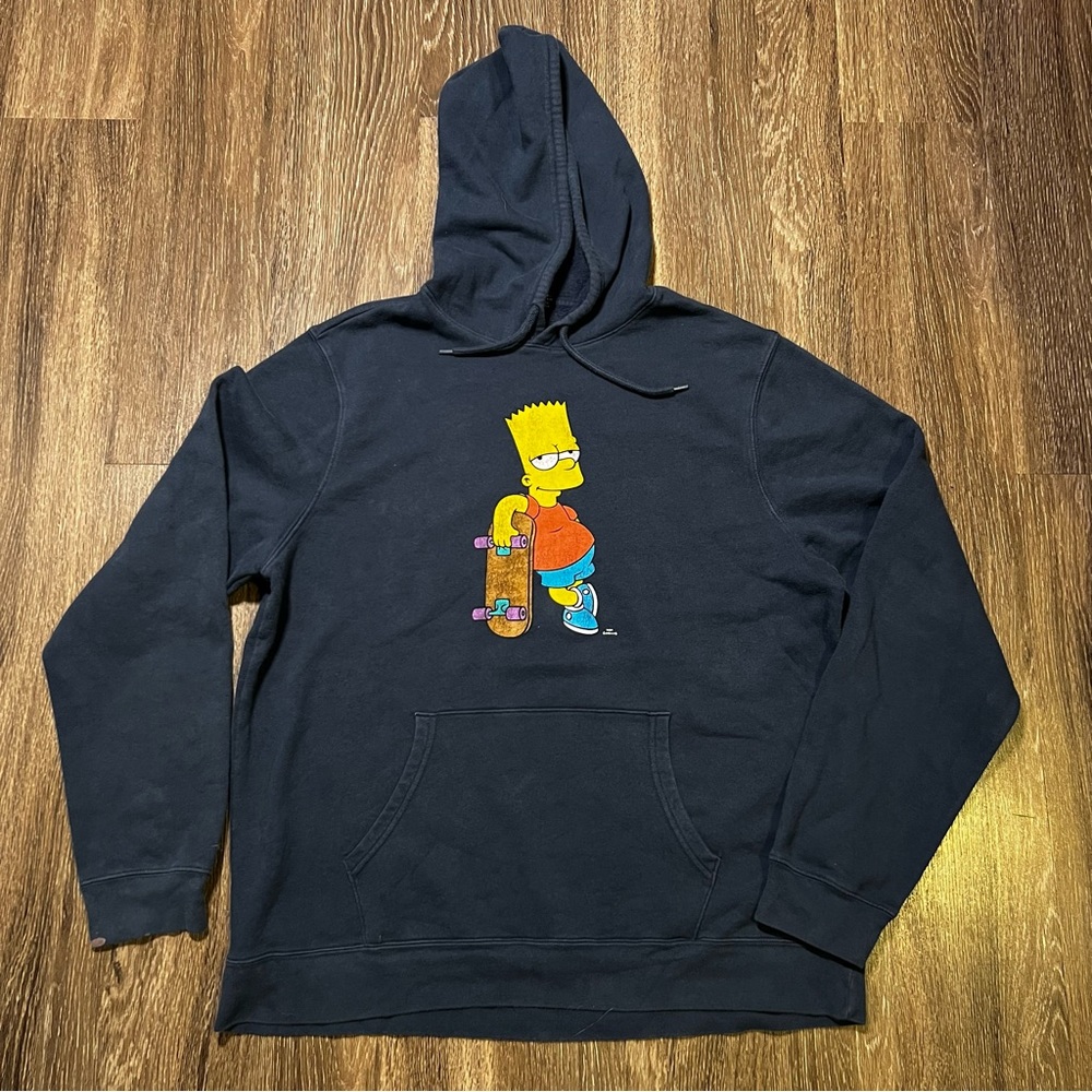 VTG Y2K Bart Simpson Skateboard Pull Over Hoodie Navy Blue Men’s Size XL